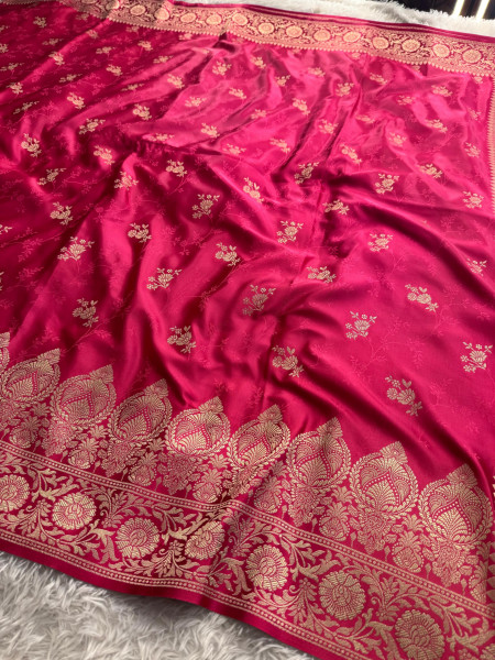 Mashru Katan Silk Saree with Floral Zari Borders and Pallu