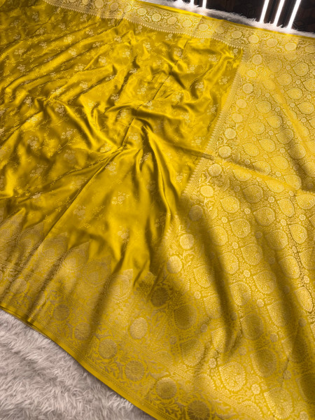 Mashru Katan Silk Saree with Floral Zari Borders and Pallu