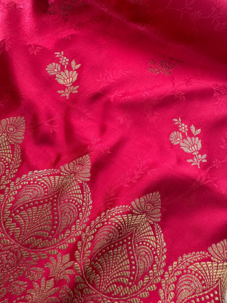 Mashru Katan Silk Saree with Floral Zari Borders and Pallu