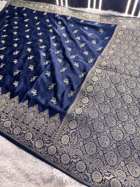Mashru Katan Silk Saree with Floral Zari Borders and Pallu