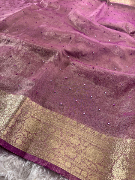 Premium Banarasi Tissue Silk Saree with Mini Handwork Mirror