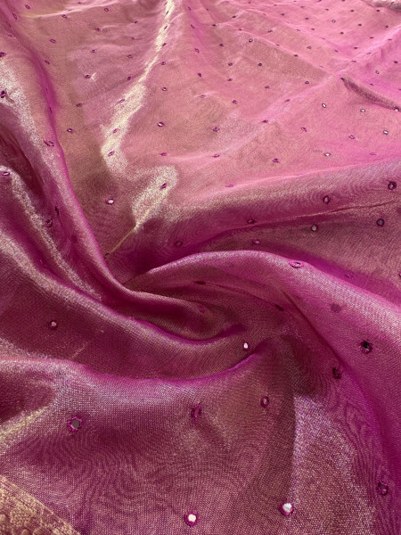 Premium Banarasi Tissue Silk Saree with Mini Handwork Mirror
