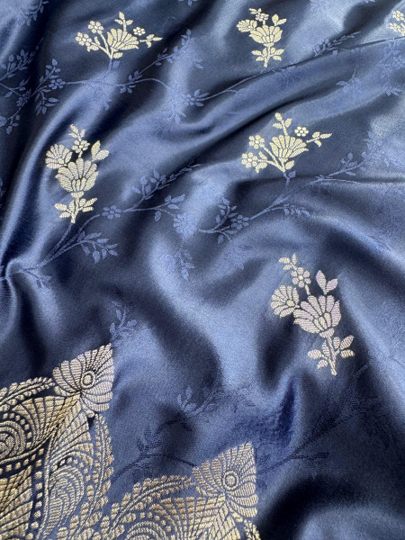 Mashru Katan Silk Saree with Floral Zari Borders and Pallu