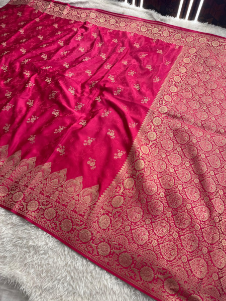 Mashru Katan Silk Saree with Floral Zari Borders and Pallu
