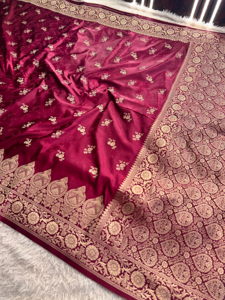 Mashru Katan Silk Saree with Floral Zari Borders and Pallu
