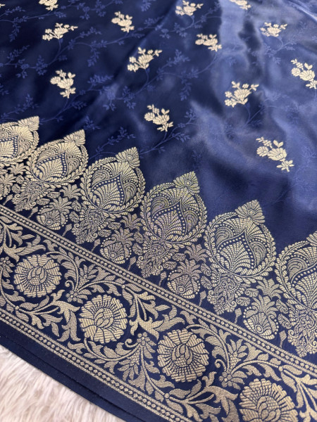 Mashru Katan Silk Saree with Floral Zari Borders and Pallu