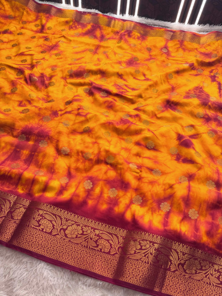 Banarasi Silk Hand Tie-Dye Saree With Zari Border