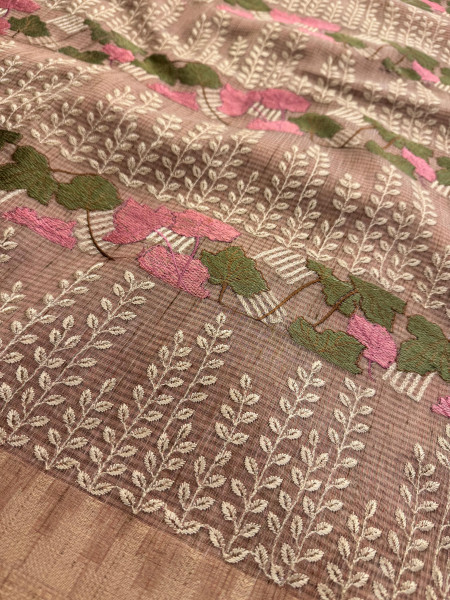 Banarasi Tissue Resham Embroidery Work Saree With Banarasi Zari Border