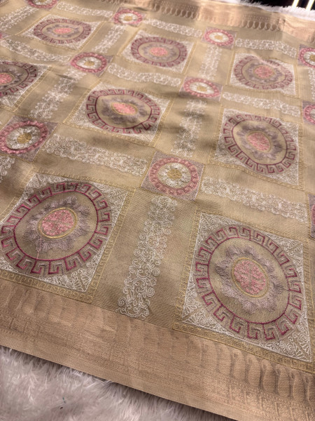 Never Seen Before Banarasi Tissue Resham Embroidery Work Saree With Banarasi Zari Border