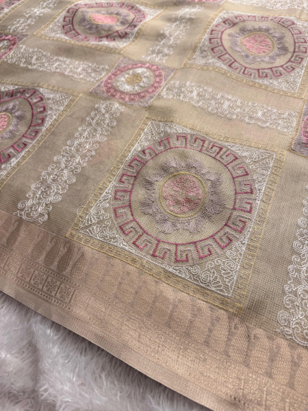 Never Seen Before Banarasi Tissue Resham Embroidery Work Saree With Banarasi Zari Border