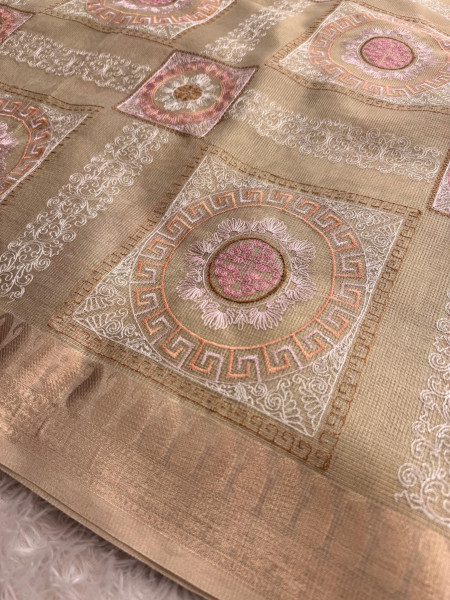 Never Seen Before Banarasi Tissue Resham Embroidery Work Saree With Banarasi Zari Border
