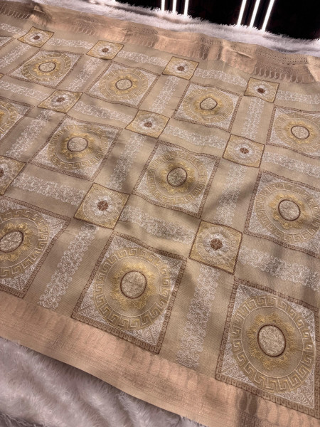 Never Seen Before Banarasi Tissue Resham Embroidery Work Saree With Banarasi Zari Border