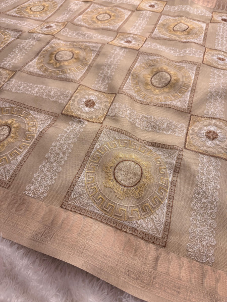 Never Seen Before Banarasi Tissue Resham Embroidery Work Saree With Banarasi Zari Border