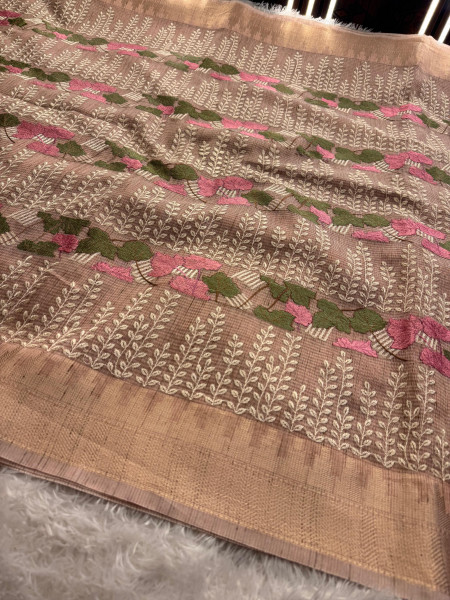 Banarasi Tissue Resham Embroidery Work Saree With Banarasi Zari Border