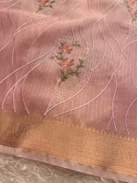 Never Seen Before Banarasi Tissue Resham Embroidery Work Saree With Banarasi Zari Border