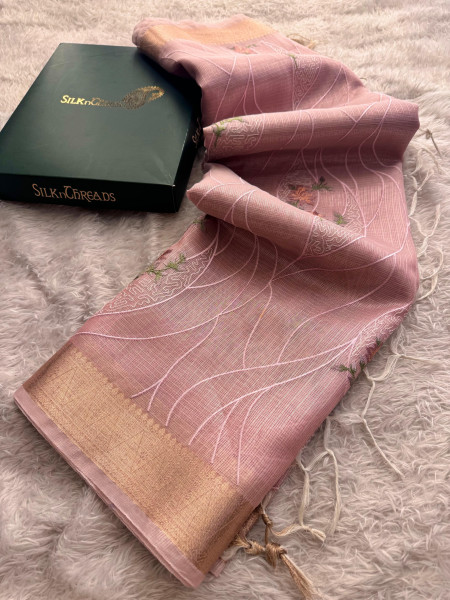 Never Seen Before Banarasi Tissue Resham Embroidery Work Saree With Banarasi Zari Border