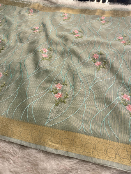 Never Seen Before Banarasi Tissue Resham Embroidery Work Saree With Banarasi Zari Border