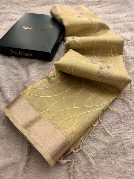 Never Seen Before Banarasi Tissue Resham Embroidery Work Saree With Banarasi Zari Border