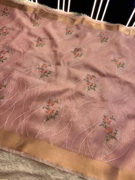 Never Seen Before Banarasi Tissue Resham Embroidery Work Saree With Banarasi Zari Border