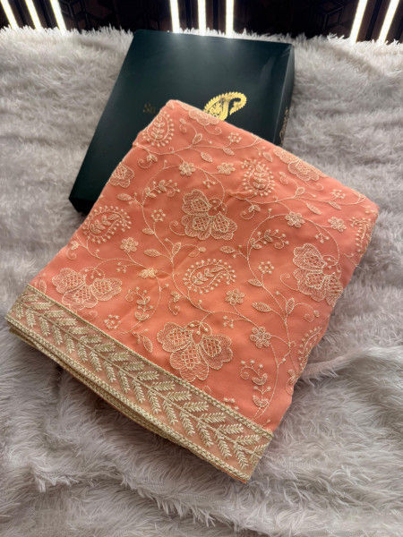 Never Seen Before Chiffon Chikankari Saree