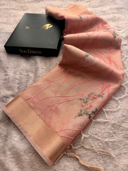 Never Seen Before Banarasi Tissue Resham Embroidery Work Saree With Banarasi Zari Border