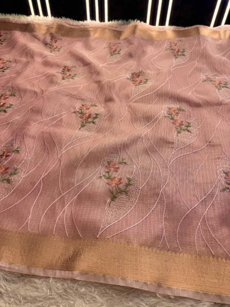 Never Seen Before Banarasi Tissue Resham Embroidery Work Saree With Banarasi Zari Border