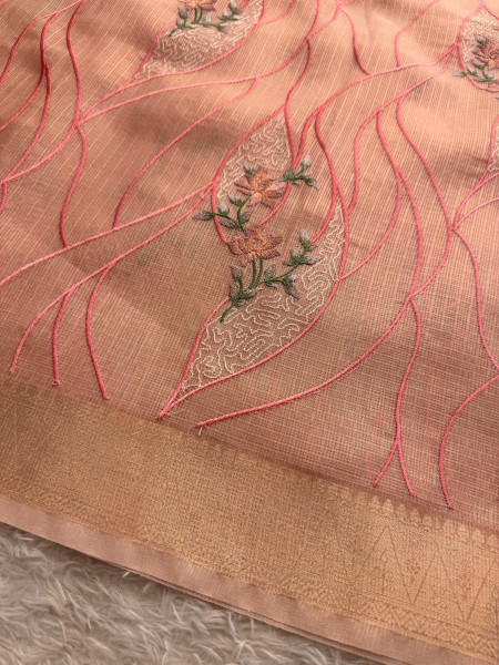 Never Seen Before Banarasi Tissue Resham Embroidery Work Saree With Banarasi Zari Border