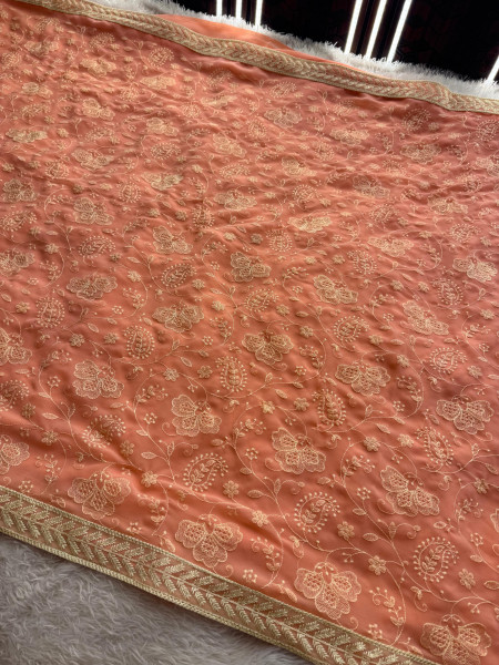 Never Seen Before Chiffon Chikankari Saree