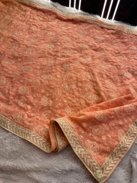 Never Seen Before Chiffon Chikankari Saree