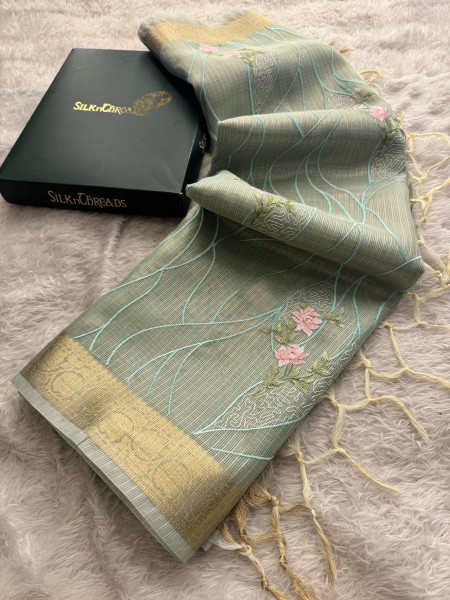 Never Seen Before Banarasi Tissue Resham Embroidery Work Saree With Banarasi Zari Border