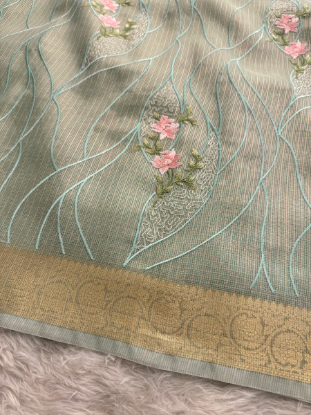 Never Seen Before Banarasi Tissue Resham Embroidery Work Saree With Banarasi Zari Border