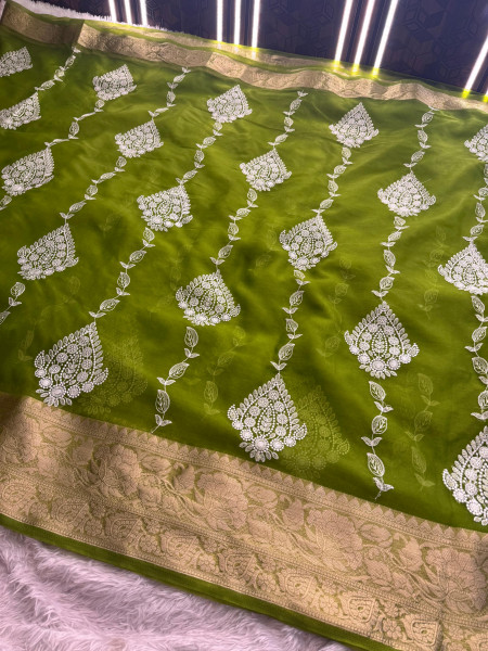 Organza Silk Chikankari Embroidery  Saree