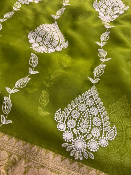 Organza Silk Chikankari Embroidery  Saree