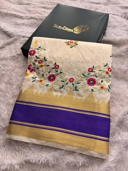Dupion Silk Saree with Resham Embroidery Work
