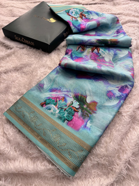 Banarasi Silk Digital Print Saree With Swarovski Crystal Work