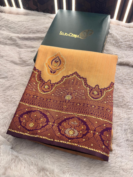 Kanjeevaram Silk Saree with Copper Zari woven And Stone Work