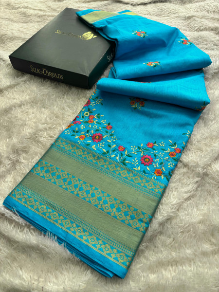 Dupion Silk Saree with Resham Embroidery Work