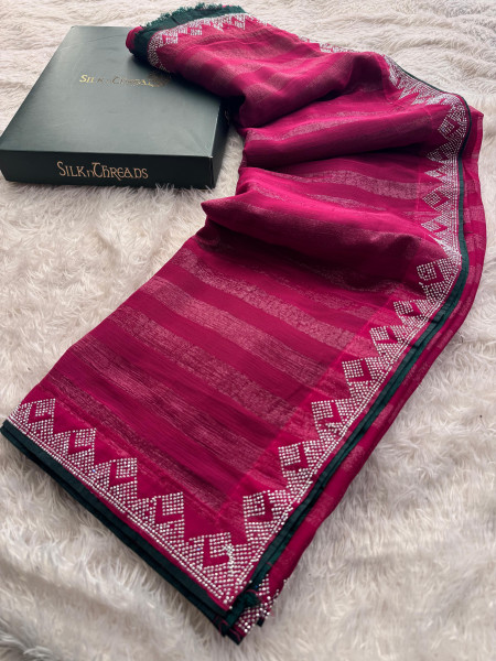 Designer Saree With Swarovski Crystal Work