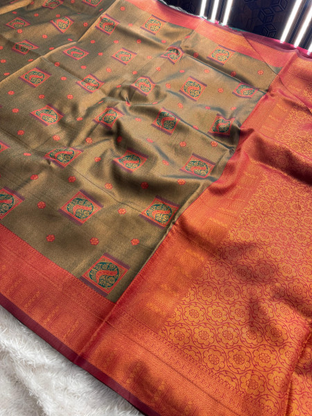 Tissue Silk Saree With Copper Zari and Contrast Meena Weaving
