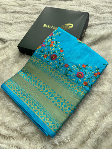 Dupion Silk Saree with Resham Embroidery Work