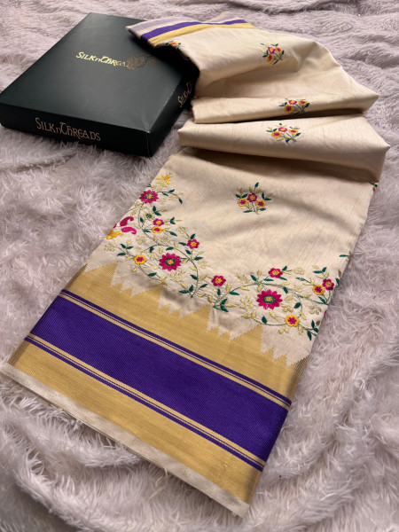 Dupion Silk Saree with Resham Embroidery Work