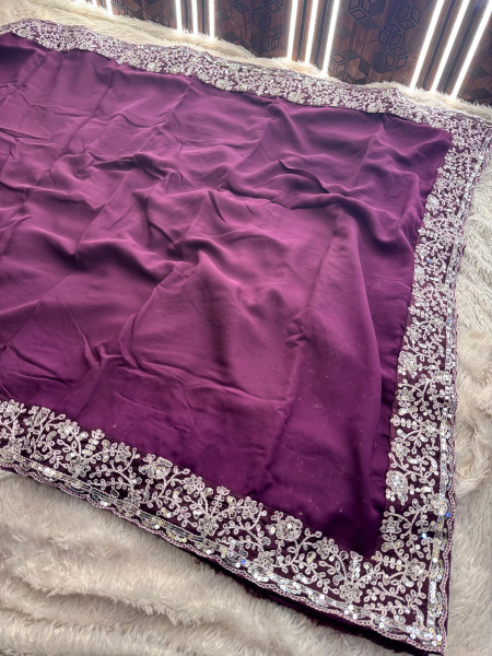 Georgette Silk Saree  with Sequence Embroidery Work