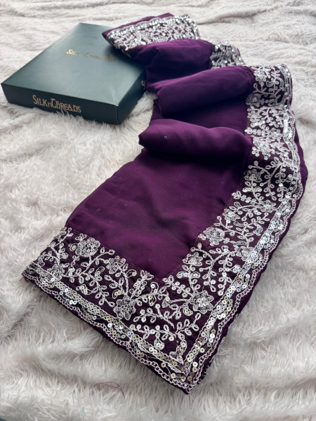 Georgette Silk Saree  with Sequence Embroidery Work