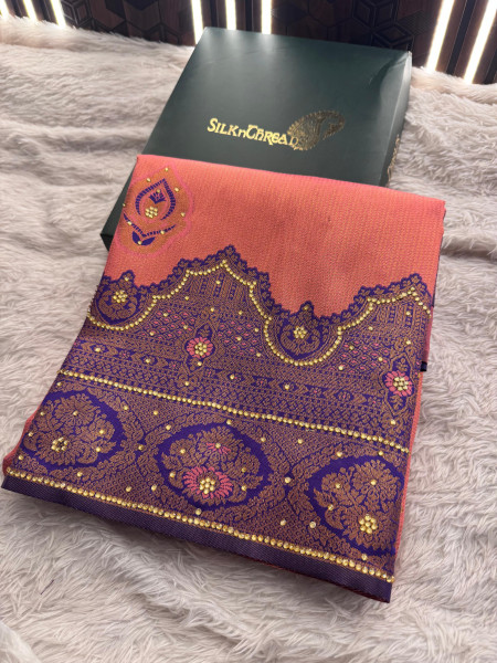 Kanjeevaram Silk Saree with Copper Zari woven And Stone Work