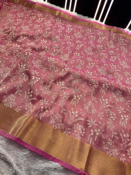 Never Seen Before Premium Tissue Chikankari Saree