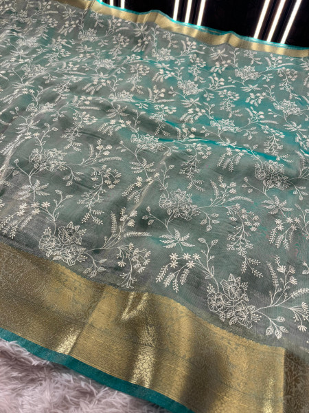 Never Seen Before Premium Tissue Chikankari Saree