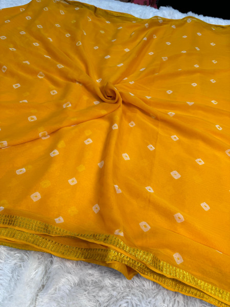 Chiffon Silk Saree with Bandhani Dye and Tassels