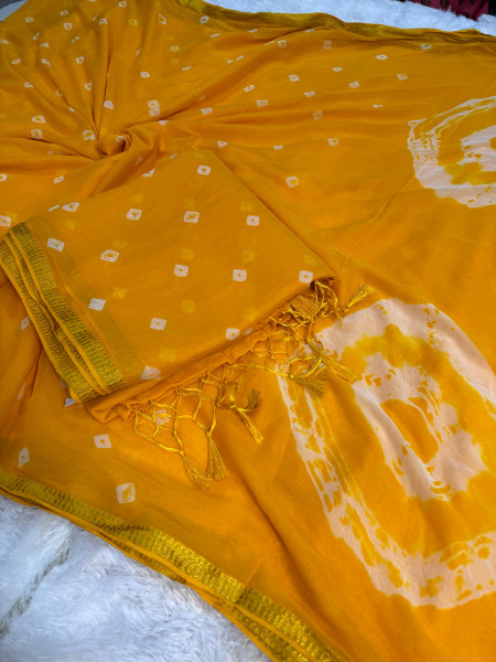 Chiffon Silk Saree with Bandhani Dye and Tassels