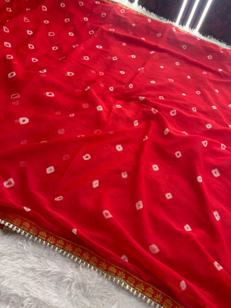 Chiffon Silk Hand Bandhani Dye Saree With Designer Lace