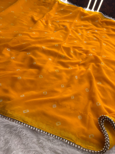 Chiffon Silk Hand Bandhani Dye Saree With Designer Lace